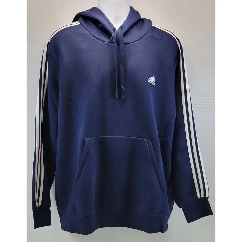 I9) Adidas Sportswear Men Fleece Tracksuit Navy Blue Hooded Sweatshirt Pants 2XL